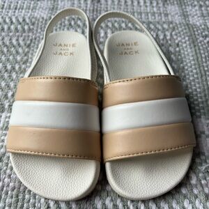 Janie and Jack Beige and White stripe pool Slide Sandals